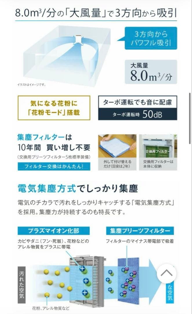 ダイキン ストリーマ空気清浄機 ACM80U-W 29畳