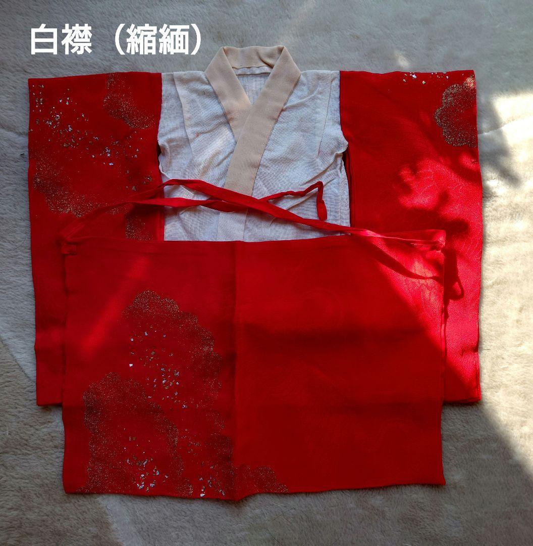 市松人形のお召し物セット　着物、帯、半襦袢+裾よけ　12号42cm　縮緬　古布