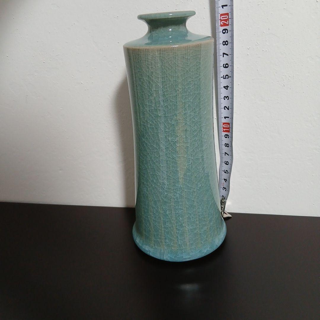 青磁　堂前忠正　※箱無し 青緑色のひび割れ釉薬の陶器花瓶　花生