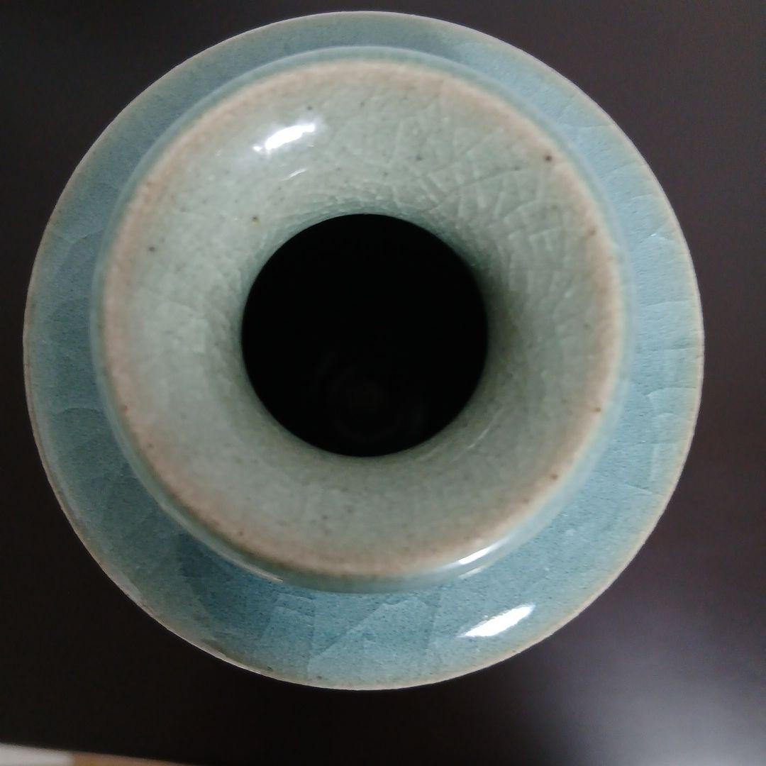 青磁　堂前忠正　※箱無し 青緑色のひび割れ釉薬の陶器花瓶　花生