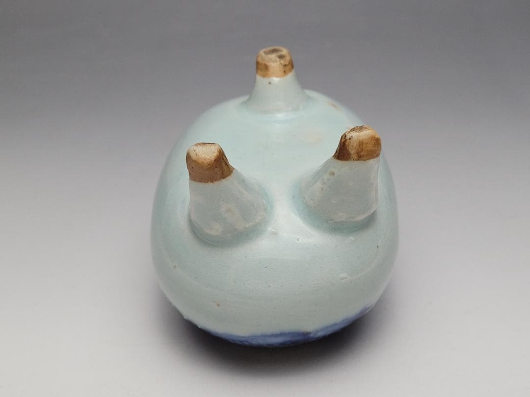 染付 蛙型 硯滴 水滴 明清時代 幅 約 11.5cm