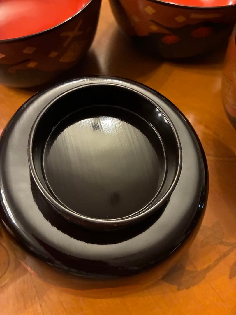 最終出品　漆器椀 5個　可愛い赤い花