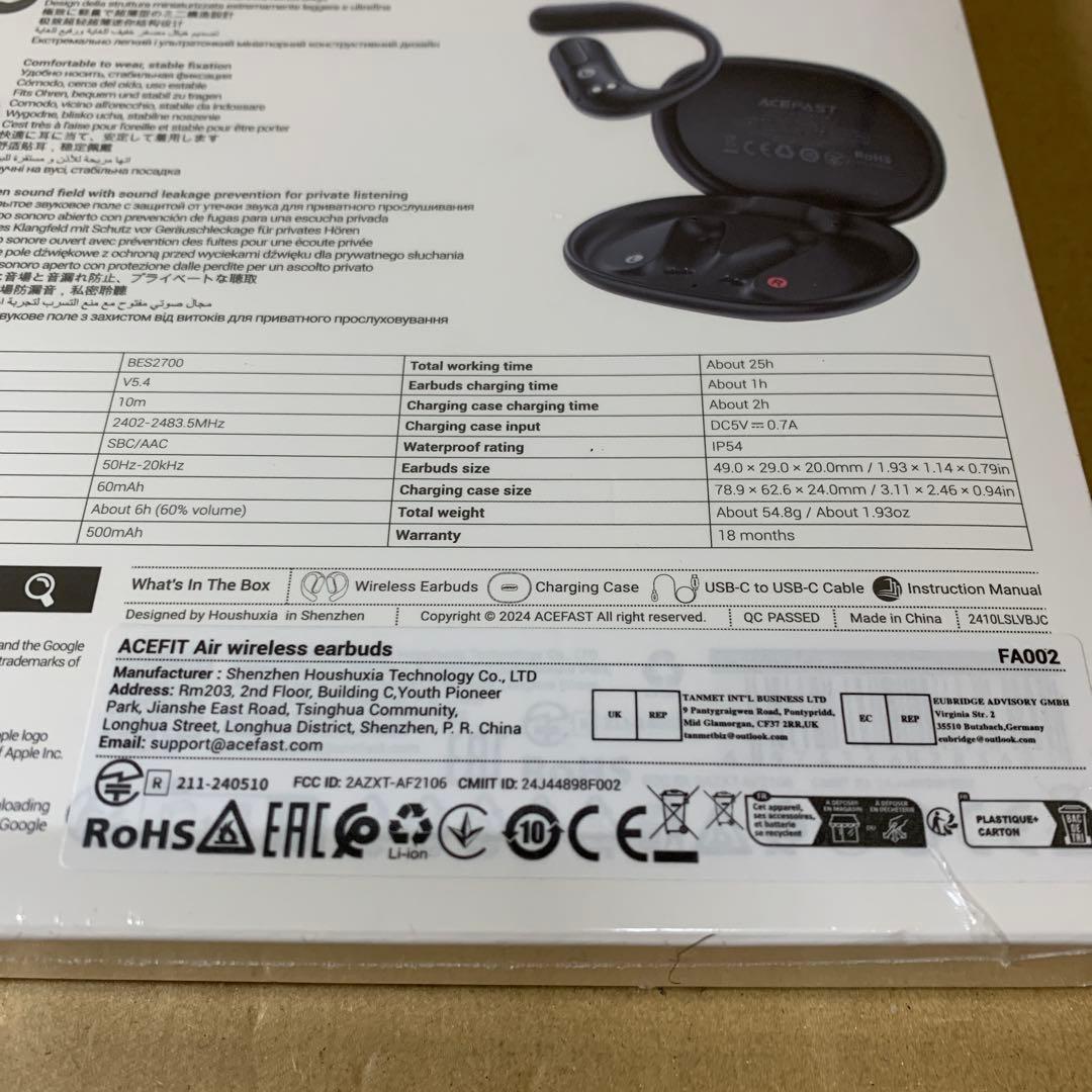 ACEFAST オープンイヤー イヤホン ワイヤレス