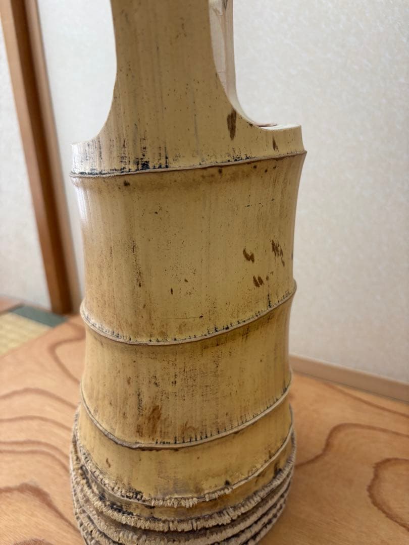66 美品　根付き　二重切り　二重切　 生け花　竹花入れ　華道具