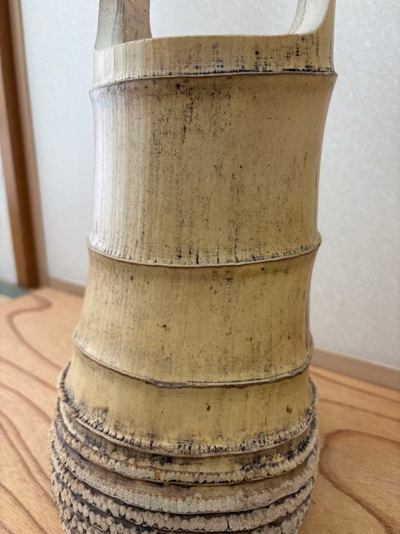 66 美品　根付き　二重切り　二重切　 生け花　竹花入れ　華道具