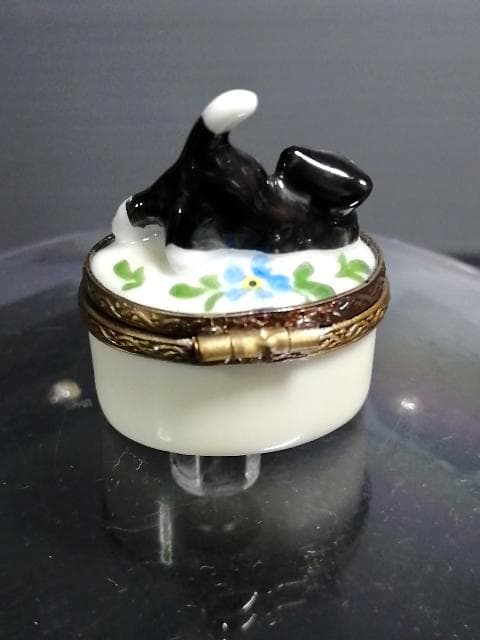 リモージュ ボックス 陶器製 猫の小物入れ フランス製 Limoges box