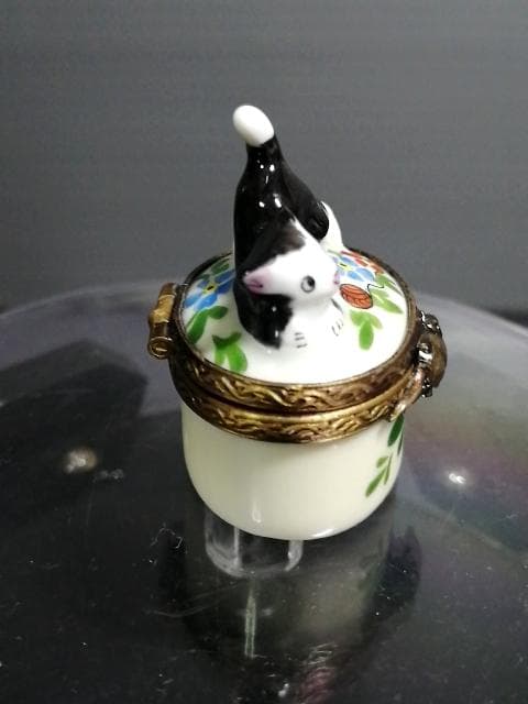 リモージュ ボックス 陶器製 猫の小物入れ フランス製 Limoges box