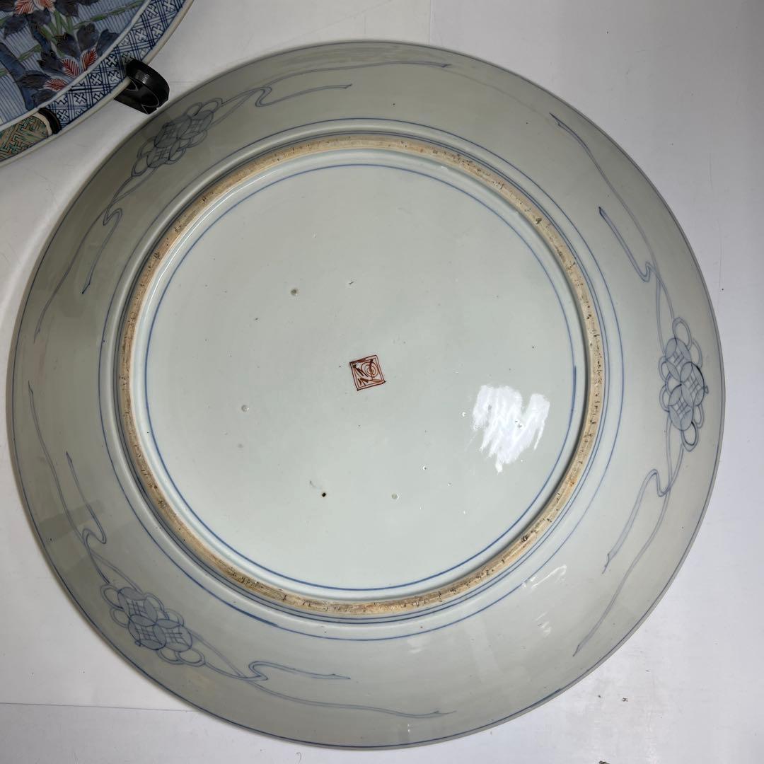 古伊万里　染錦大皿2枚　直径約46.5㎝　東Y8-0319③