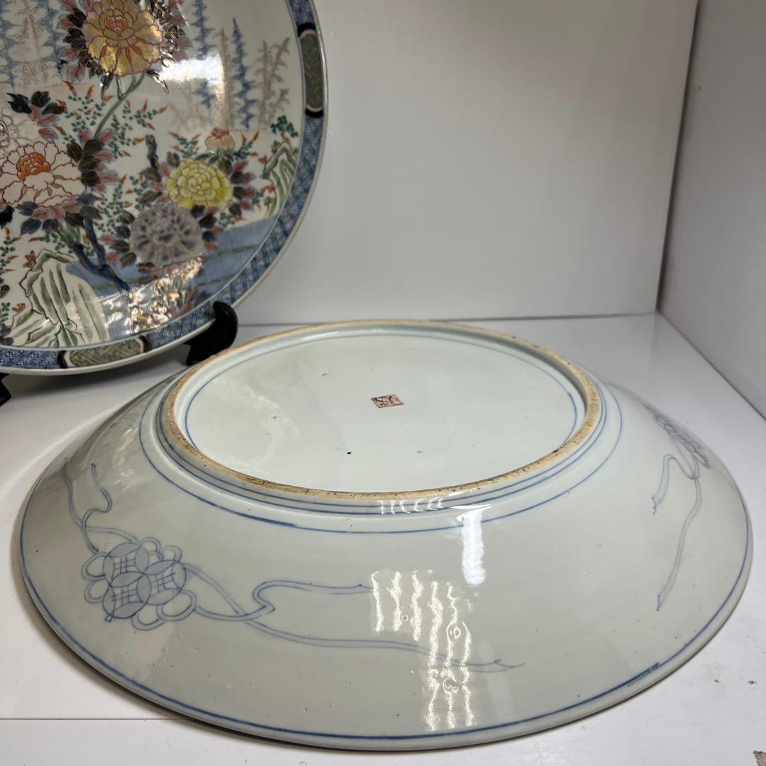 古伊万里　染錦大皿2枚　直径約46.5㎝　東Y8-0319③