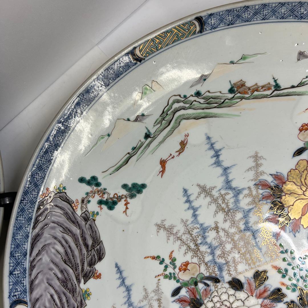 古伊万里　染錦大皿2枚　直径約46.5㎝　東Y8-0319③