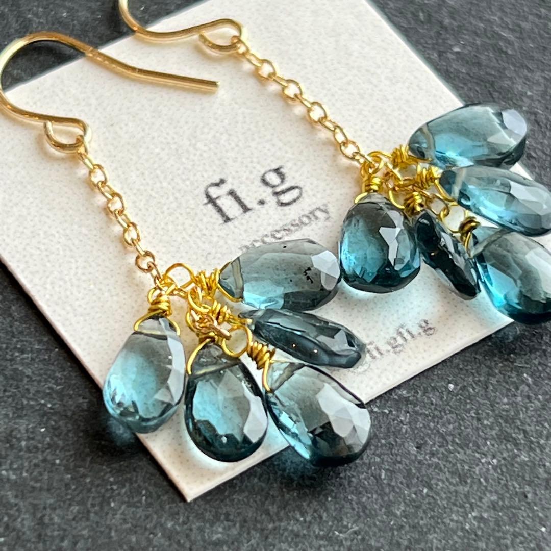 14kgf ロンドンブルートパーズ　ピアス　イヤリング　天然石