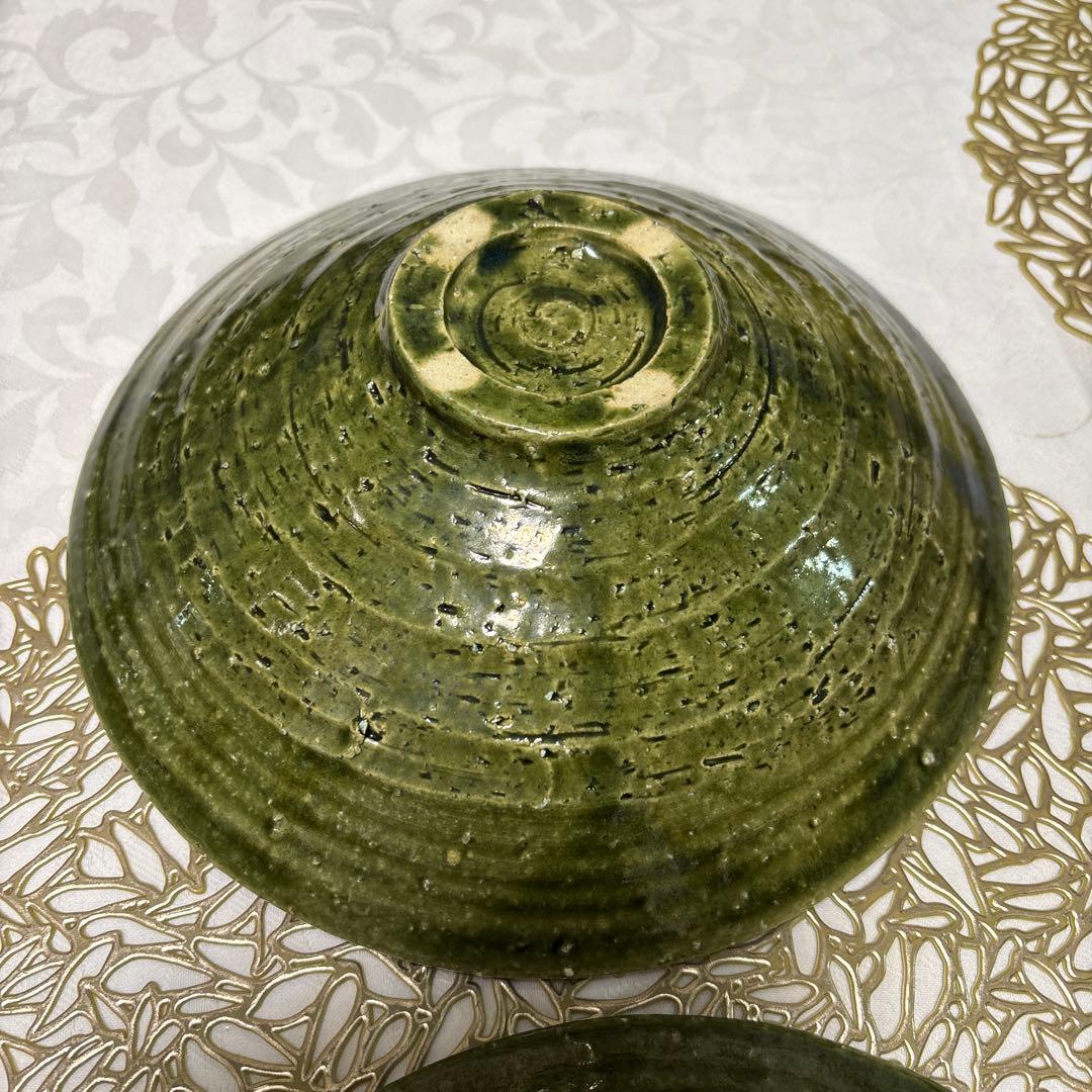 ⭐️笠間焼⭐️緑色ストライプ模様陶器ボウル2個セット⭐️