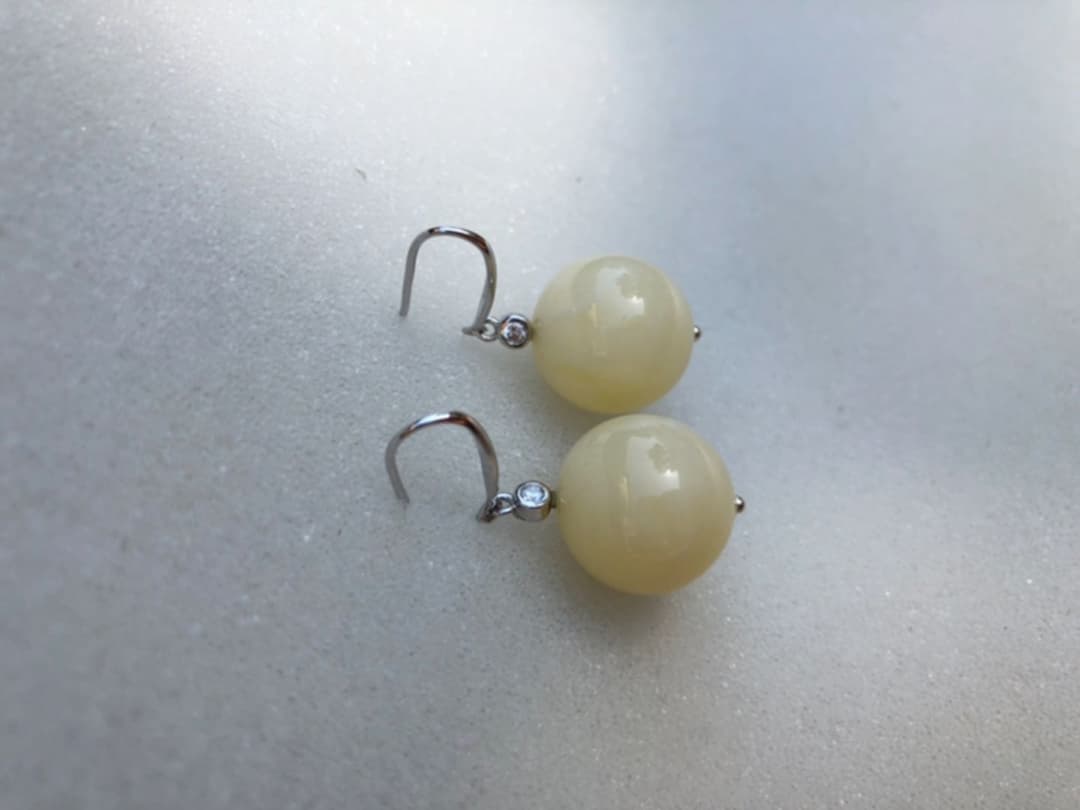 天然石 ミルキーアンバー ピアス K18