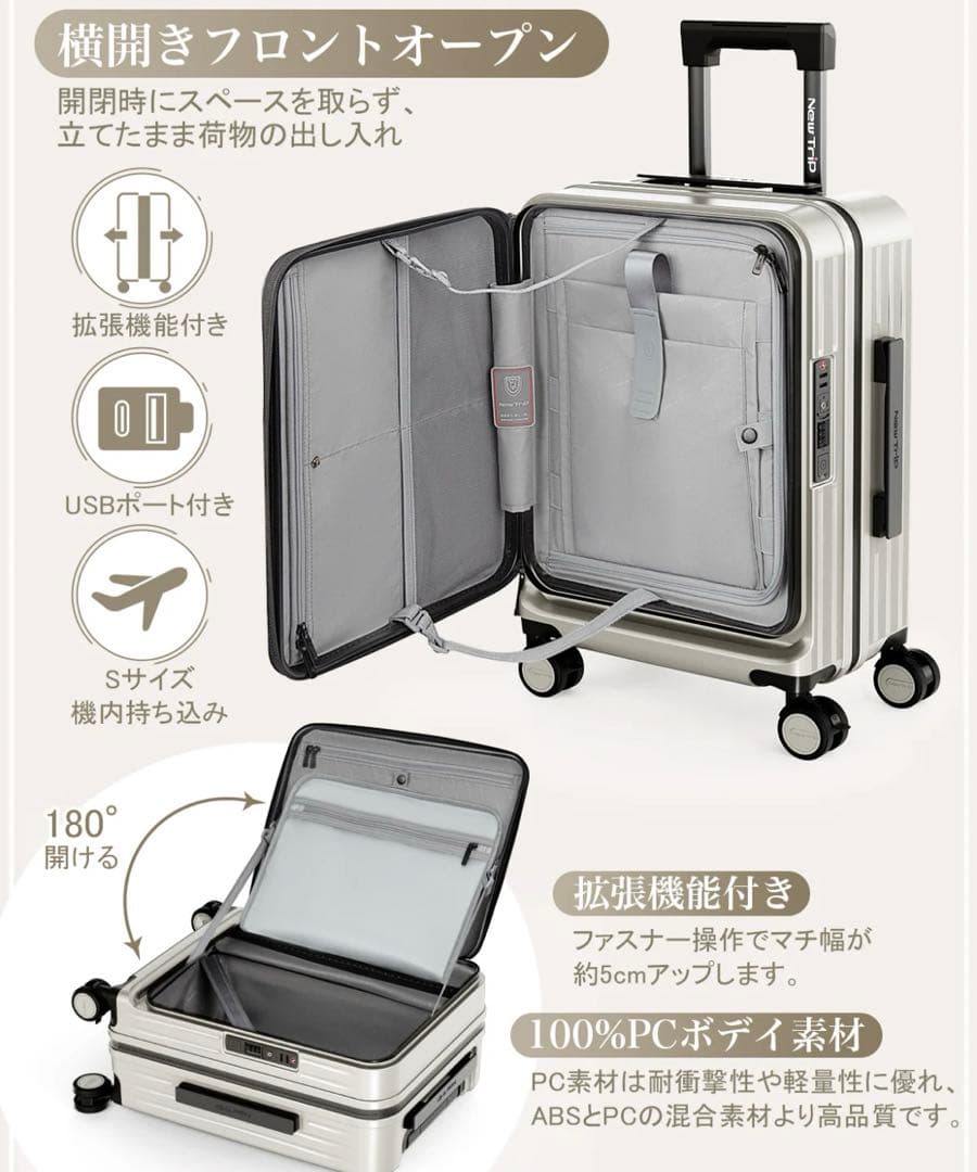 New Tripスーツケース フロントオープン 拡張機能 ストッパー付0501
