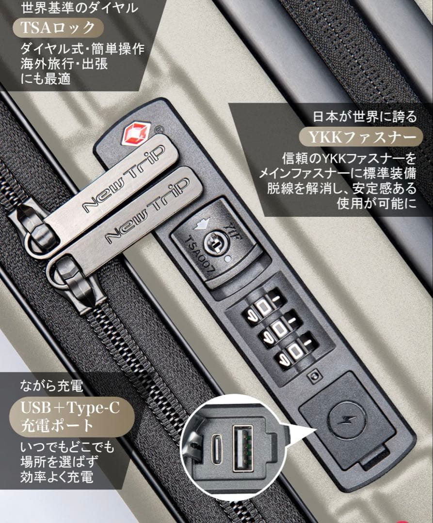 New Tripスーツケース フロントオープン 拡張機能 ストッパー付0501