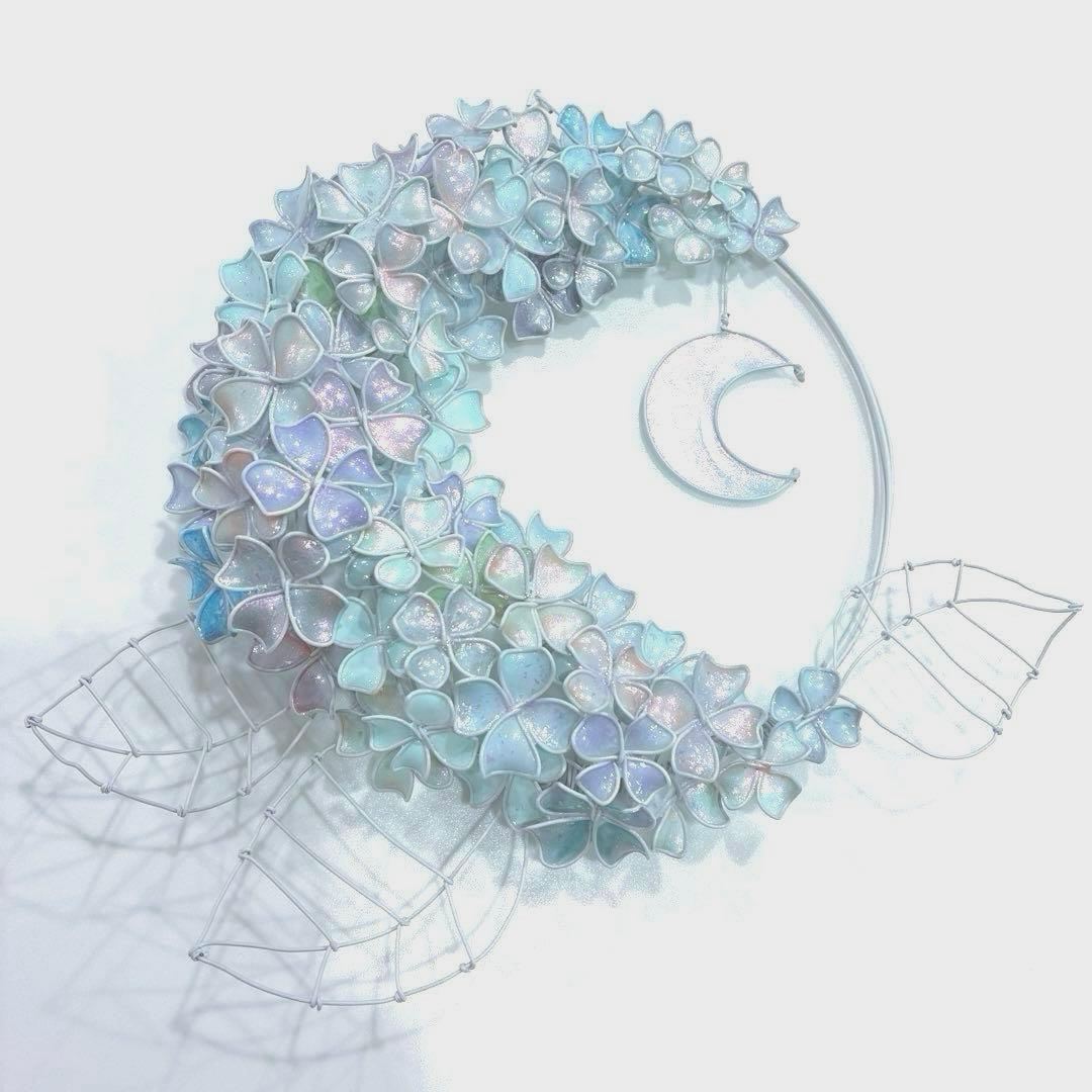 モーニングMoon 大きな紫陽花リース　ワイヤークラフト　ディップアート