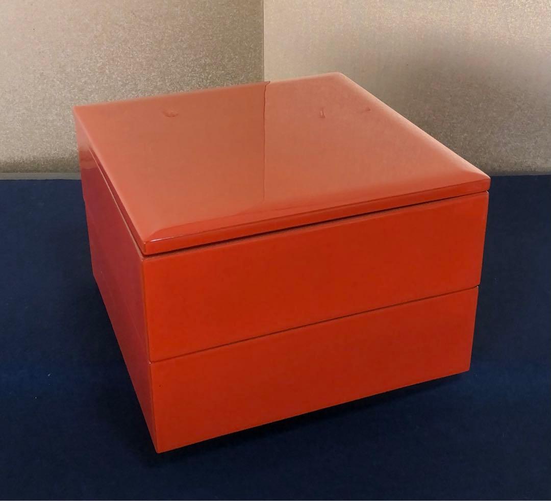 《R》朱塗 二段重 重箱 木製漆器 元箱　260312A1