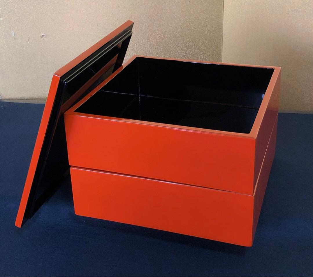 《R》朱塗 二段重 重箱 木製漆器 元箱　260312A1