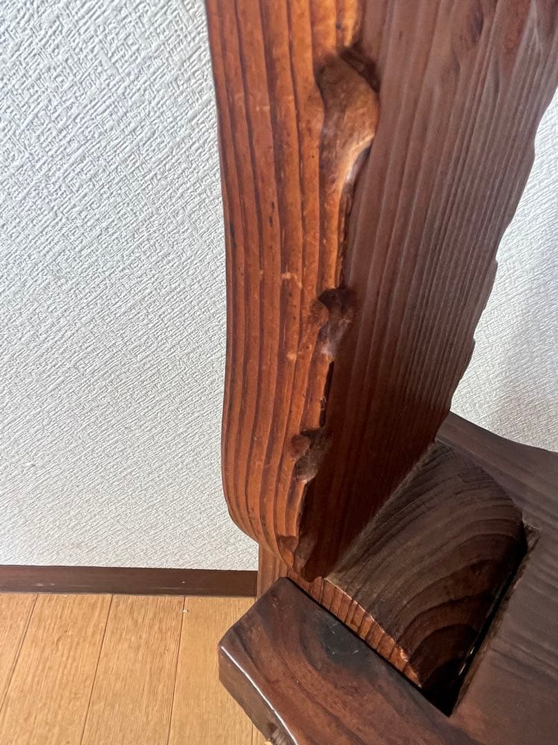 無垢チェアー 三つ足 花台 チェア 木製 彫 猫 ミミズク フクロウ レトロ
