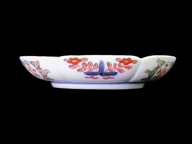 大聖寺伊万里　金襴手　菊に柘榴　松竹梅の図　輪花４寸皿２枚　E638AS-DCh