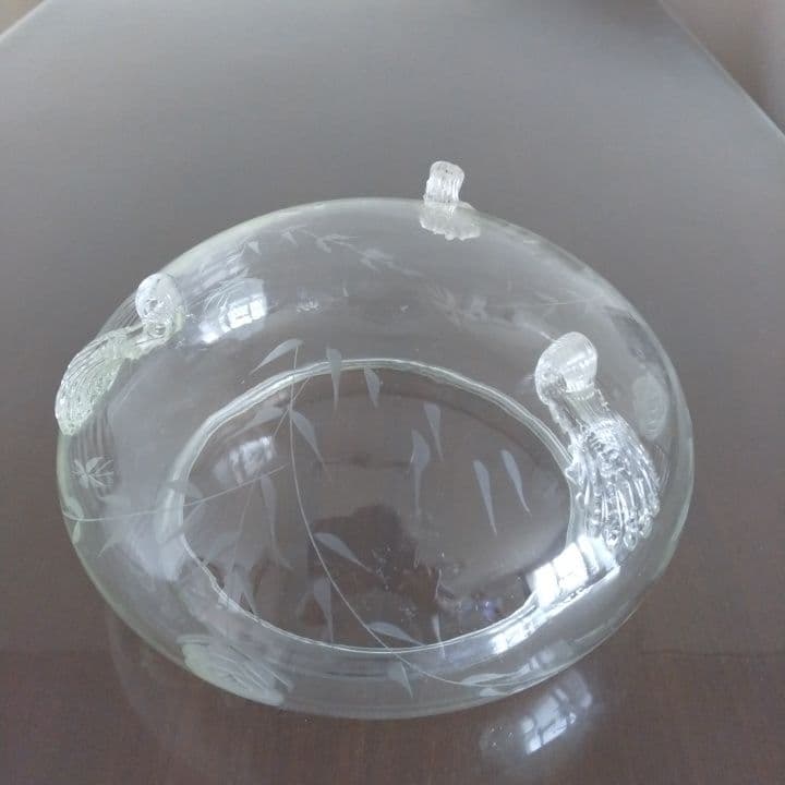 昭和レトロ脚付き金魚鉢⭐︎水盤⭐︎花器⭐︎和硝子 エッチング花模様⭐︎切り子