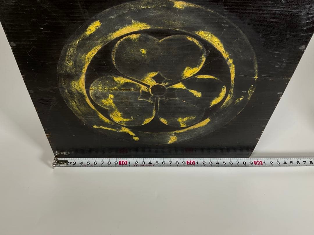 三つ葉葵　木箱　収納　古道具　幅約29cm　高さ約30cm