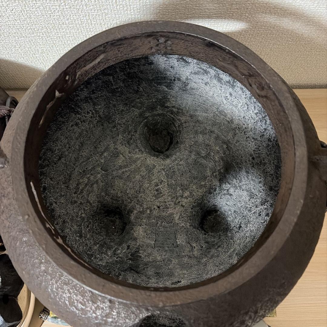 【龍敏堂造】風炉釜 荒肌鬼面 No.7 電熱器一体型 茶道具 敷板・元箱付