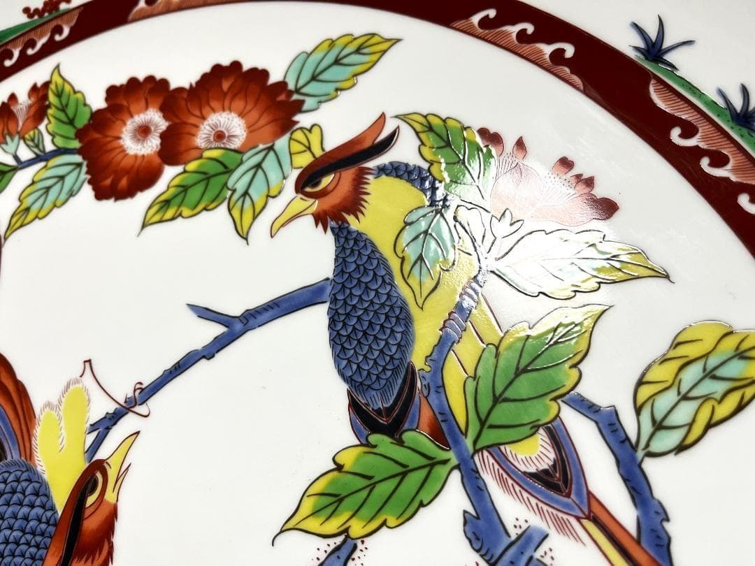 有田　弥左衛門　大皿　約45ｃｍ　双鳥草花文　飾り皿　絵皿