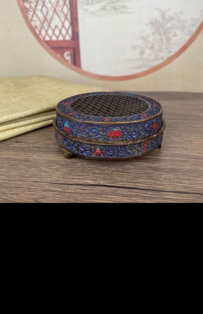 銅器 彩色盤香炉 家用 室内 薫香炉 香盒 装飾品 工芸品 置物
