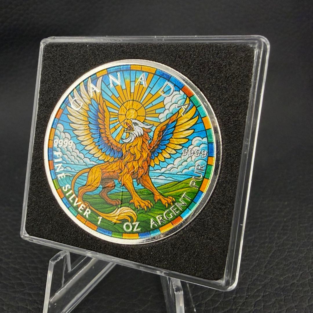 メイプルリーフ 銀貨 カラー ステンドグラスグリフォン 1オンス 1oz