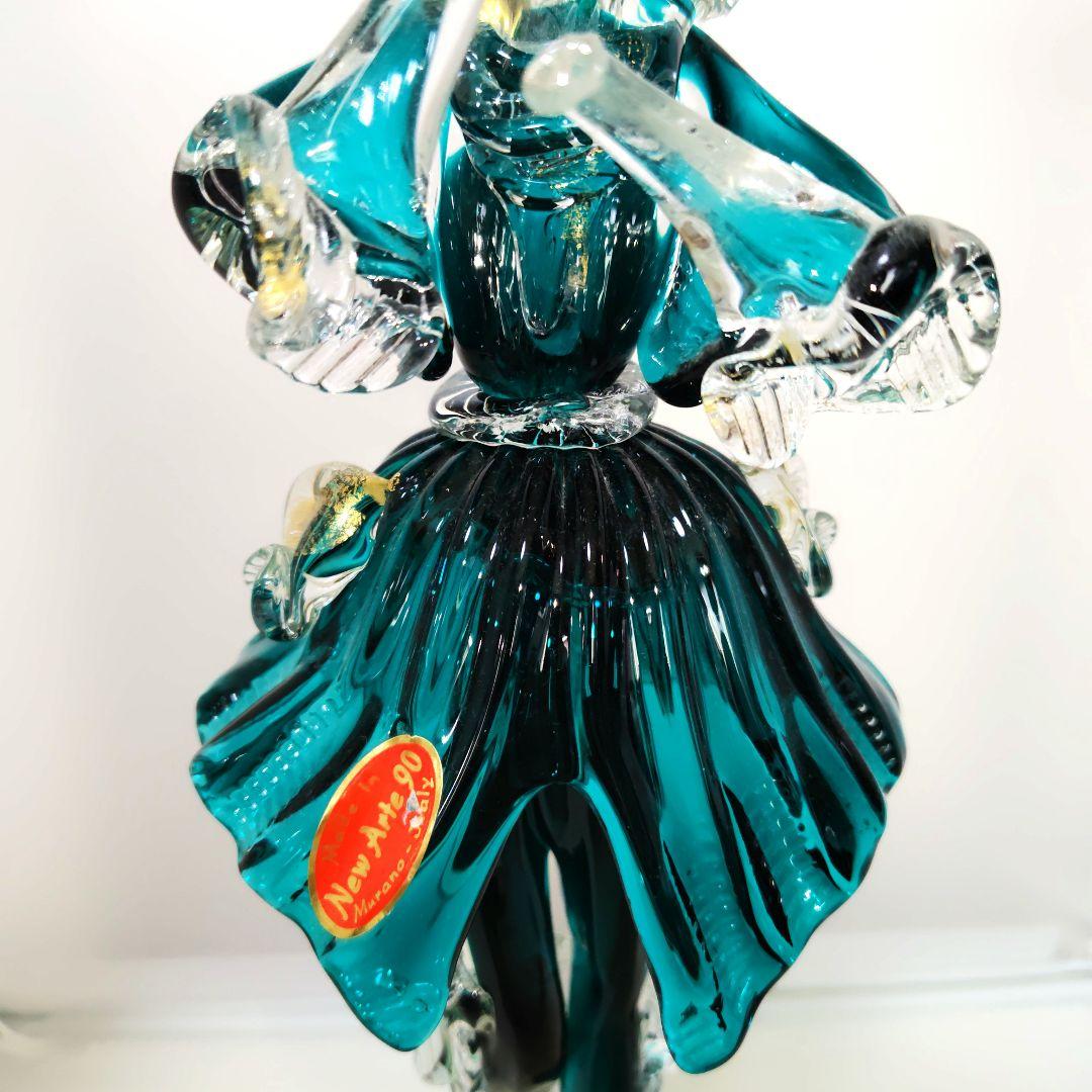 ベネチアンガラス　ムラーノ ガラス　New Arte 90　金彩　30cm　青緑