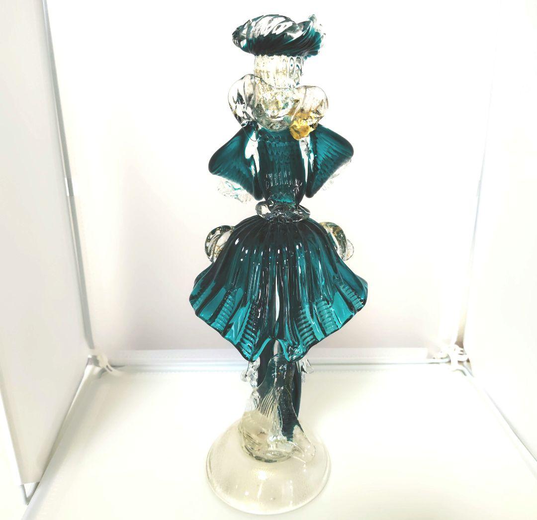 ベネチアンガラス　ムラーノ ガラス　New Arte 90　金彩　30cm　青緑
