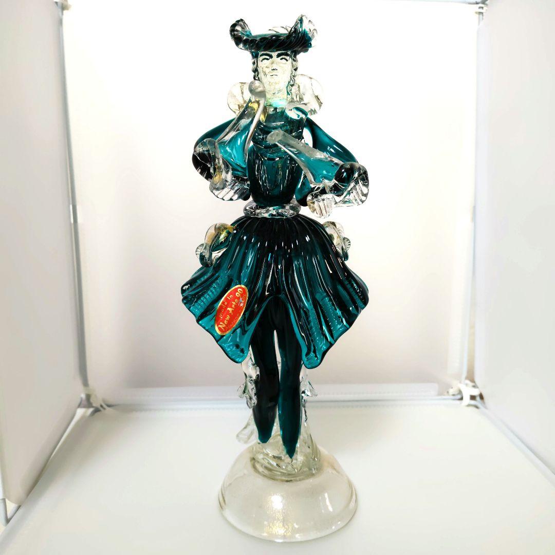 ベネチアンガラス　ムラーノ ガラス　New Arte 90　金彩　30cm　青緑