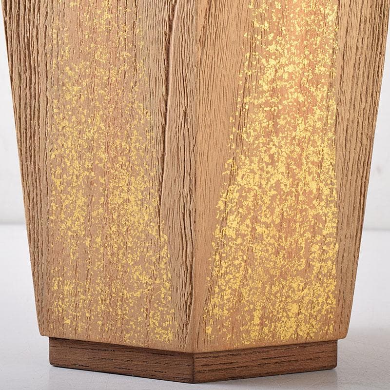 木材工芸　秀作　金砂子　六角　花器　共箱　V　R8158H