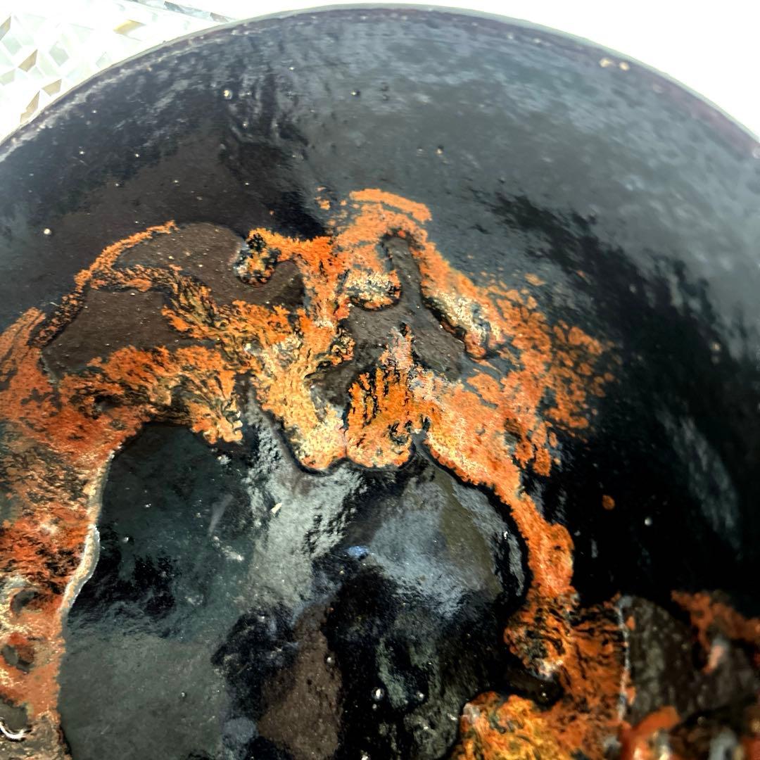 未使用　吉州窯様式　玳玻天目茶碗写　抹茶茶碗　平茶碗　茶道具　茶道