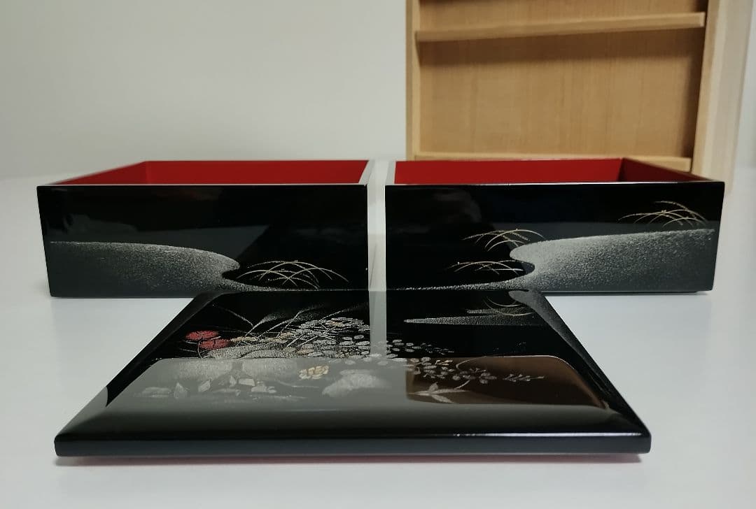 輪島塗　沈金　二段重箱　作家もの