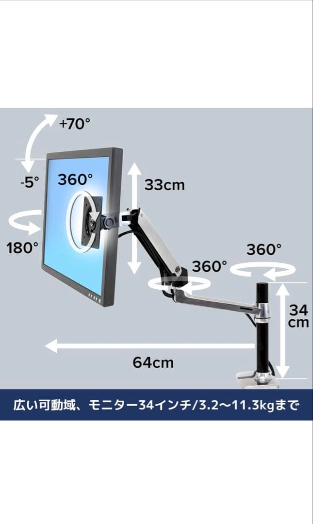 ERGOTRON LX 長身ポール モニターアーム（デスク保護プレート付き）