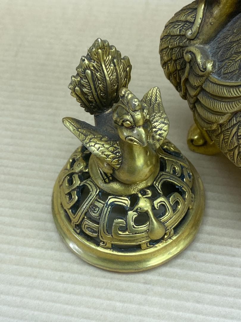 銅製 三足鳳凰香炉 香薫炉 香道具 置物 工芸品 装飾インテリア