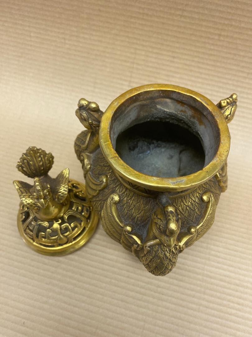 銅製 三足鳳凰香炉 香薫炉 香道具 置物 工芸品 装飾インテリア
