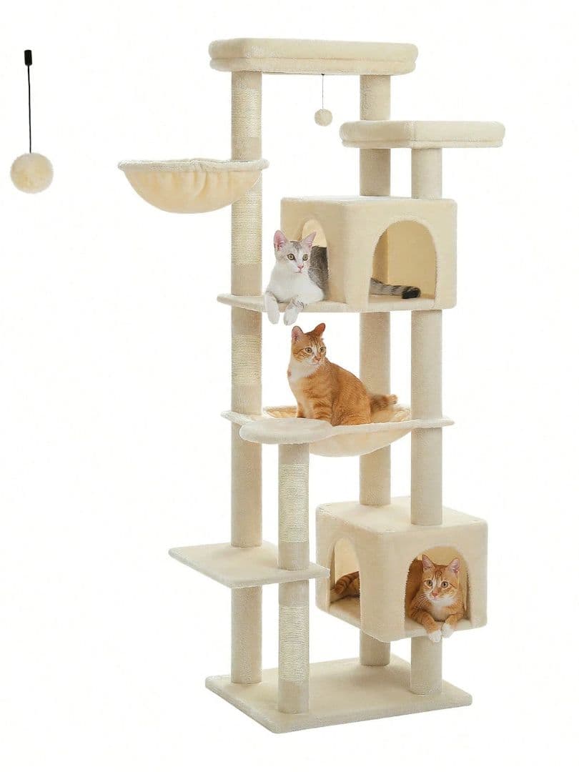 大型猫用キャットタワー スリム省スペース 多頭飼い可 ハンモック付き
