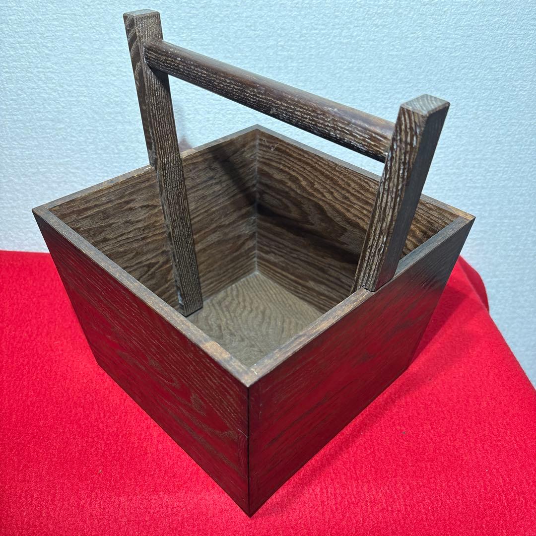 茶道具　木製　箱炭取　炭入れ　箱炭斗　飾り火箸　火箸