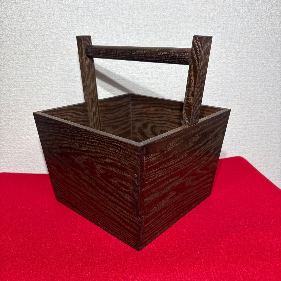 茶道具　木製　箱炭取　炭入れ　箱炭斗　飾り火箸　火箸