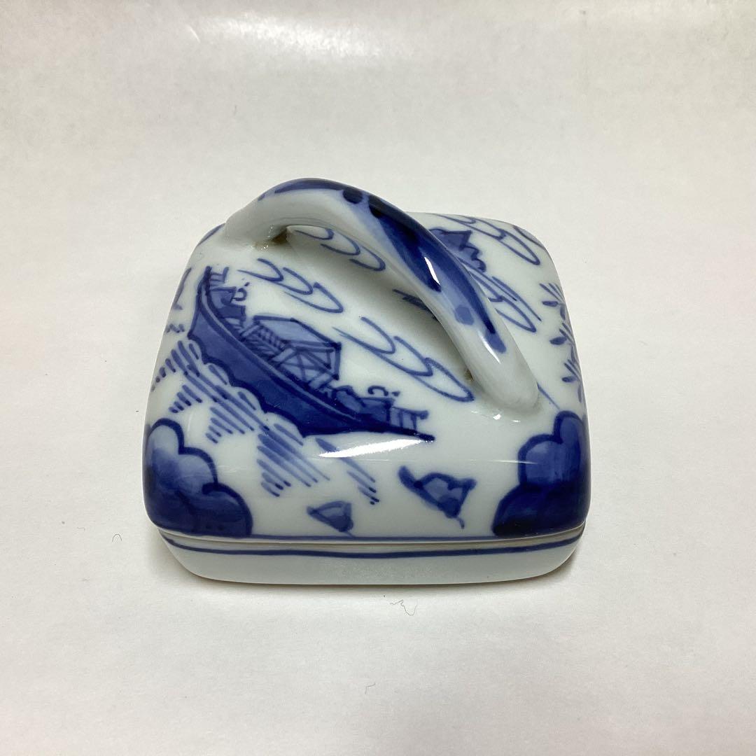 香合 隅田川 染付 御室窯 木箱入 茶道具 古物品
