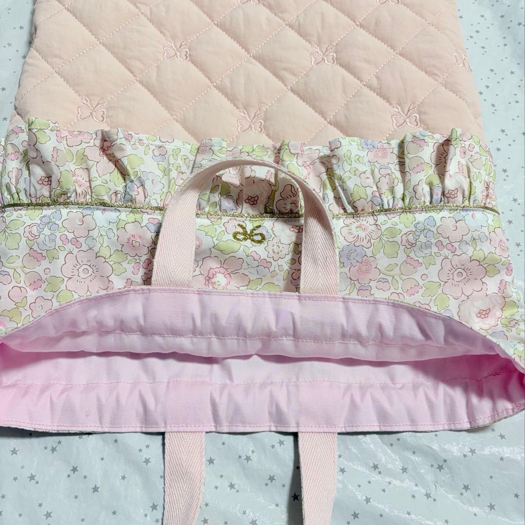 ベッツィ×リボン刺繍キルト　レッスンバッグ上履き入れ体操服袋　ハンドメイド