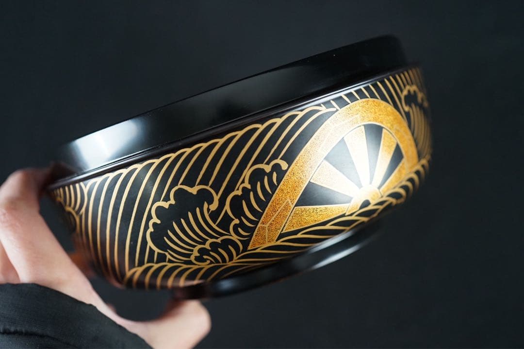 輪島塗師 茶平一斎 作 輪島塗 源氏車蒔絵 喰籠 共箱 菓子器 茶道具 食籠