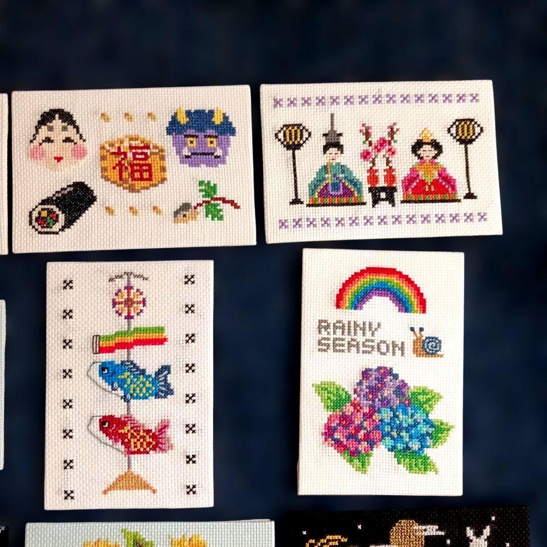 桜　さくら　七福神　他　12点セット　刺繍　フレーム無し　クロスステッチ　完成品