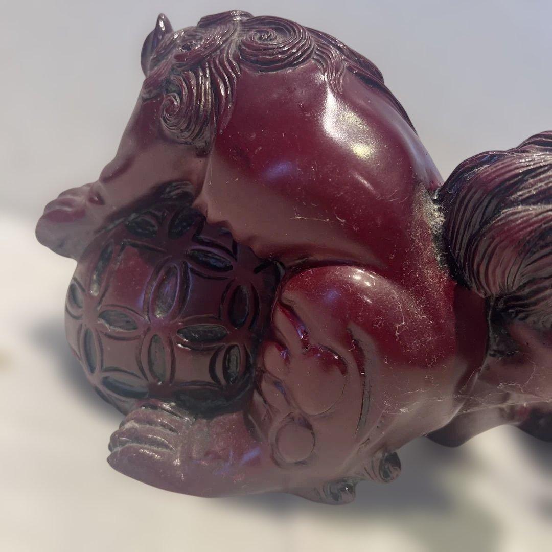 玉乗りシーサー　獅子　魔よけ　玉乗り獅子置物 開運 魔除け 縁起物 骨董品　沖縄