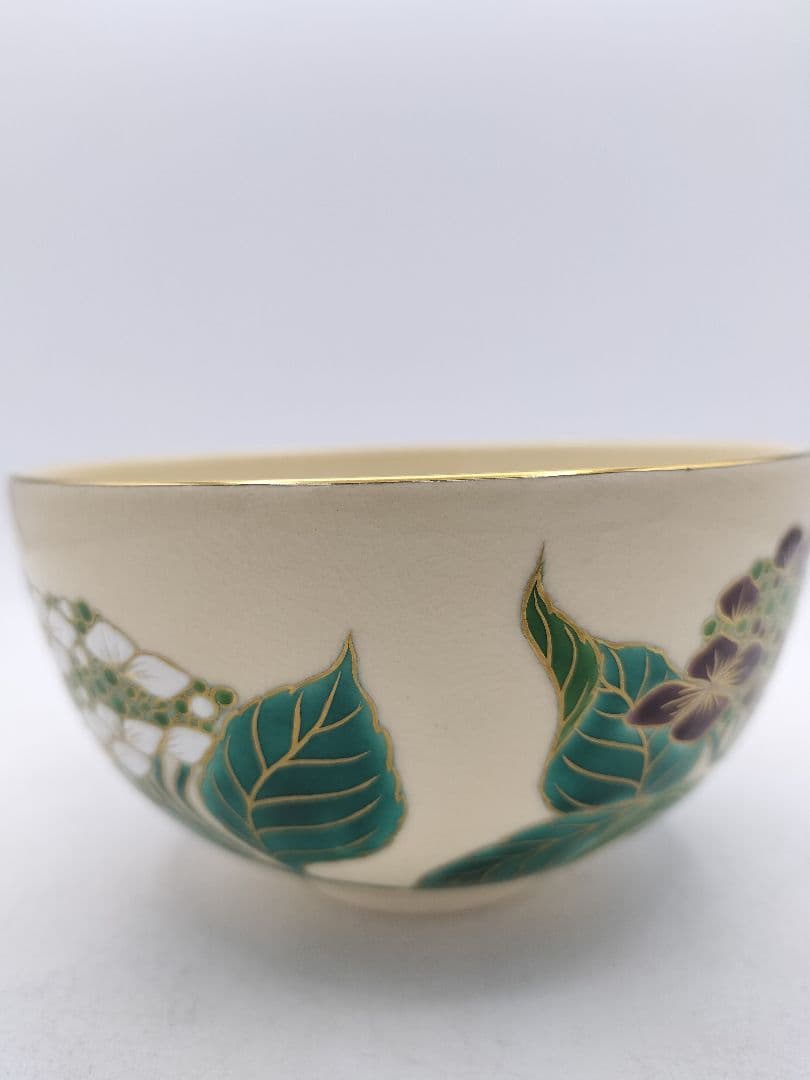 d018 茶碗 色絵 額紫陽花画 清閑寺窯 杉田祥平 木箱 茶道具 古物