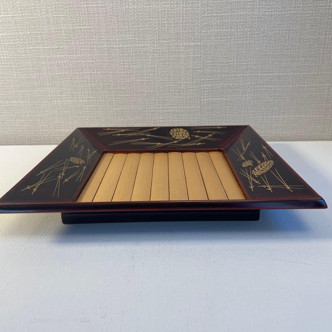 中村宗悦　四方盆　松葉蒔絵　茶道具