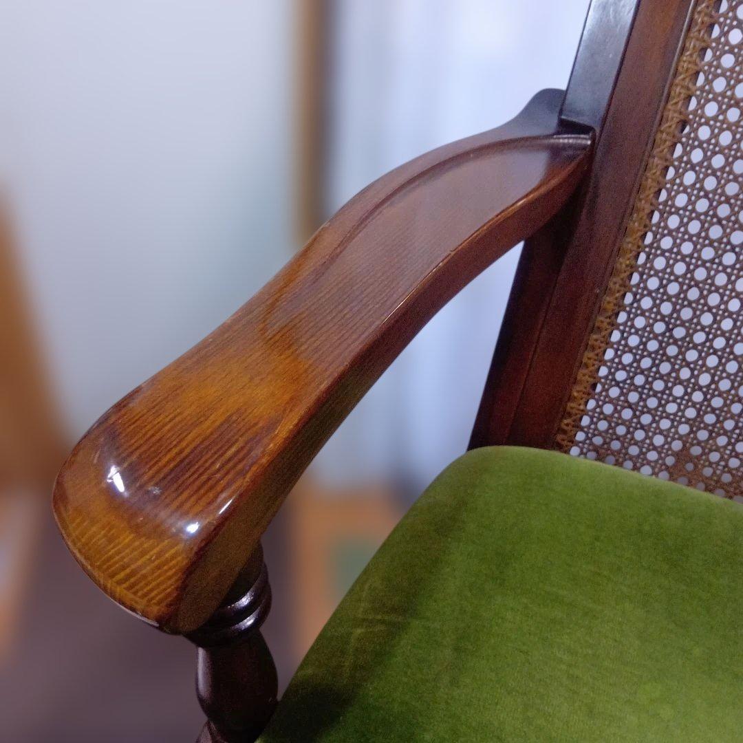 ★オールドカリモクbackrest-rattanモケットグリーンkarimoku